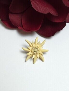 Vintage Antique Edelweiss Carved Celluliod Flower Brooch Old T Pin Brooch